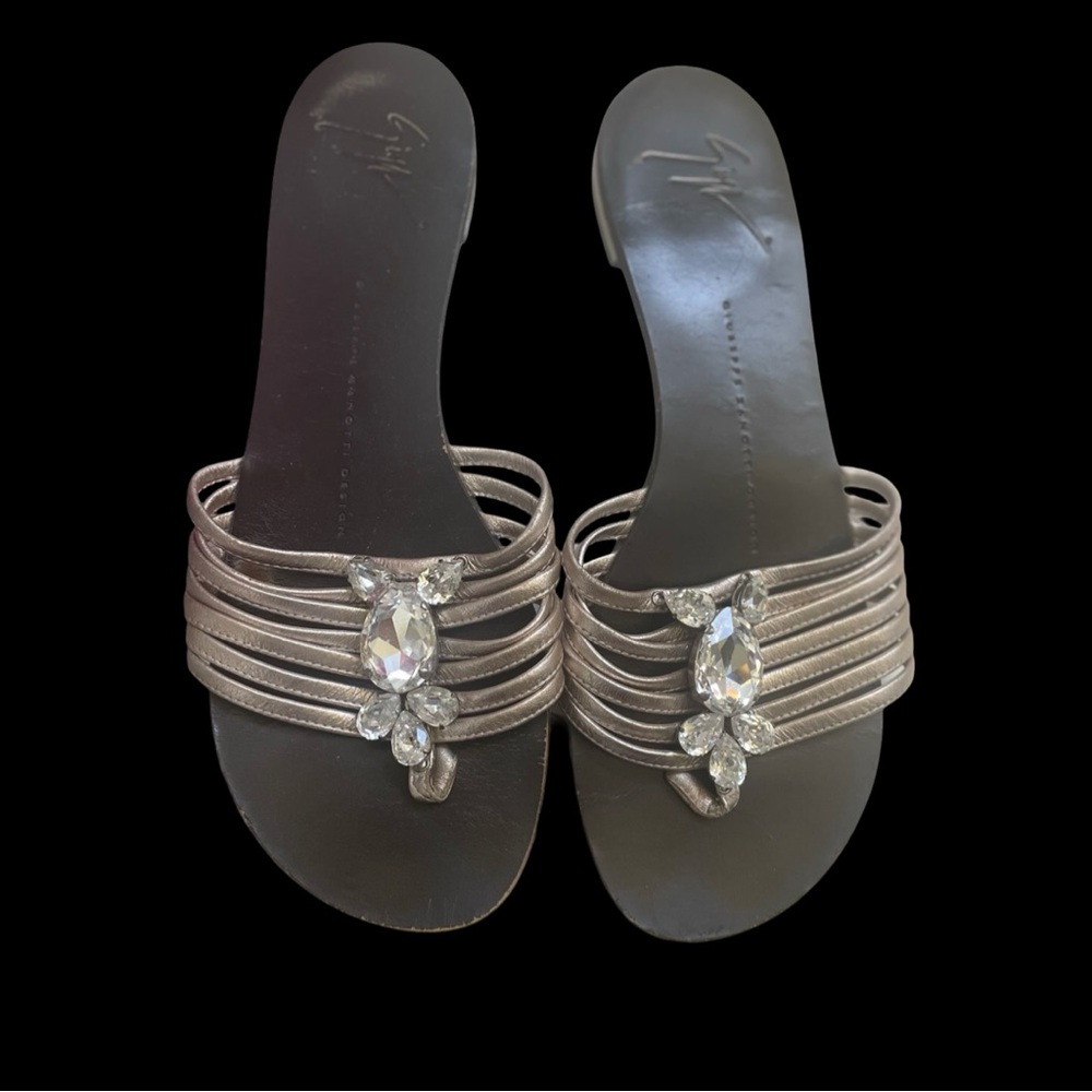 Giuseppe Zanotti Black Slide Sandals with Metallic Straps